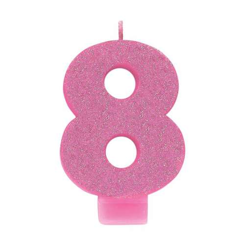 Sparkly Pink Candle - No 8 - Click Image to Close